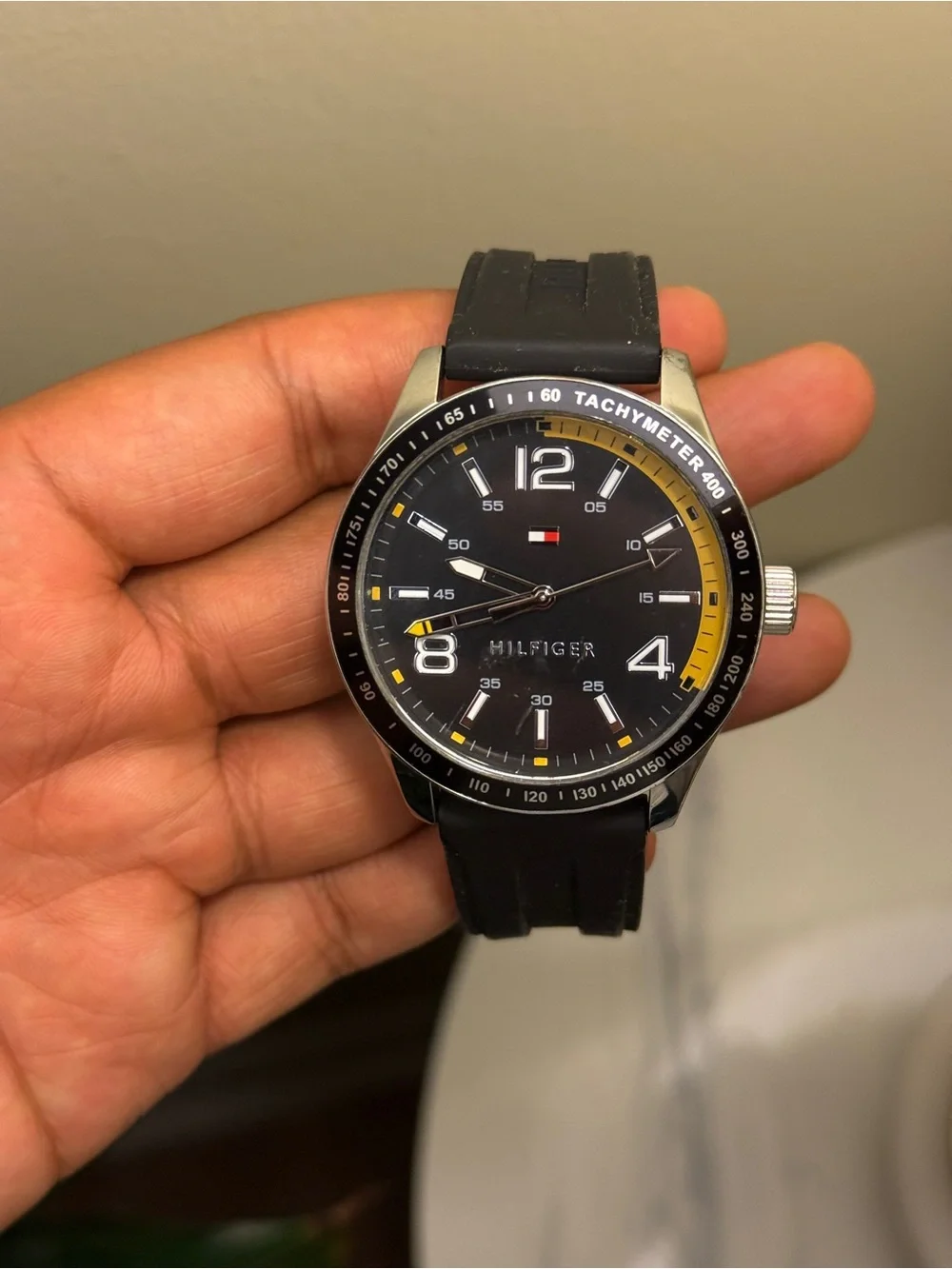 Tommy Hilfiger Black & Yellow Sport Watch men’s rubber strap